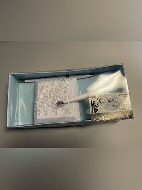 His & Hers Wedding Guest Pen & Holder Set - White - Bridal Reception